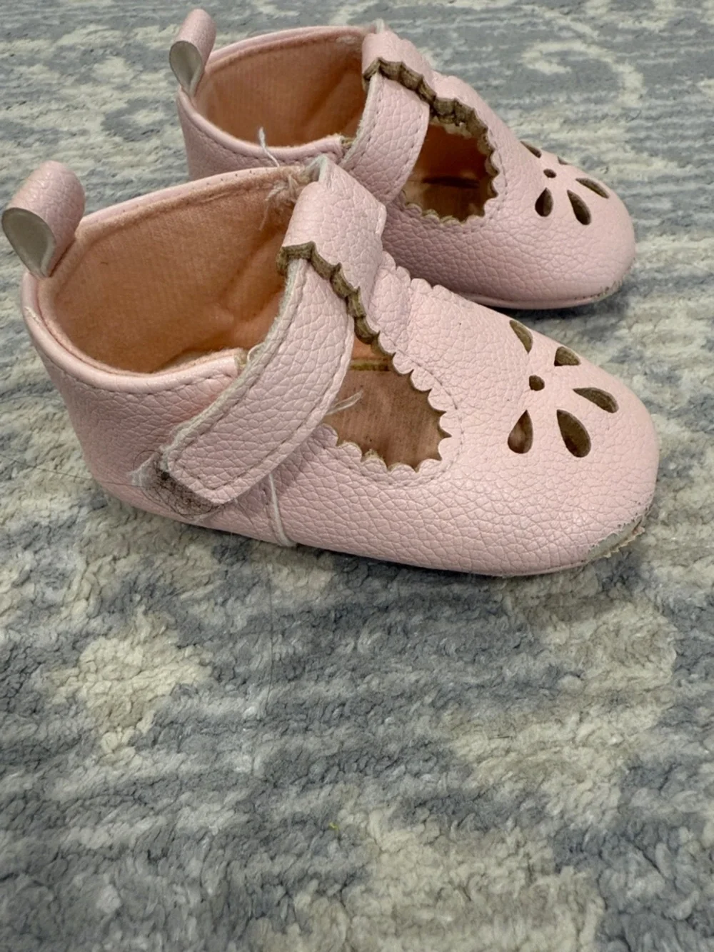 Baby Pink Leather T-Strap Mary Jane Shoes for Walkers